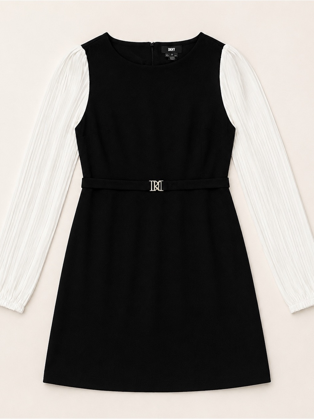 DKNY Black Dress with White Pleated Sleeves
